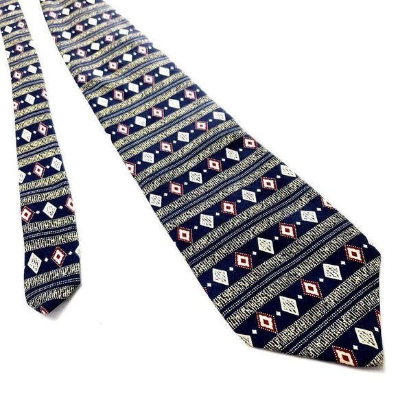 Kenneth Cole New York Blue Silk‎ Tie Woven Wide Horizontal Striped - Picture 1 of 6